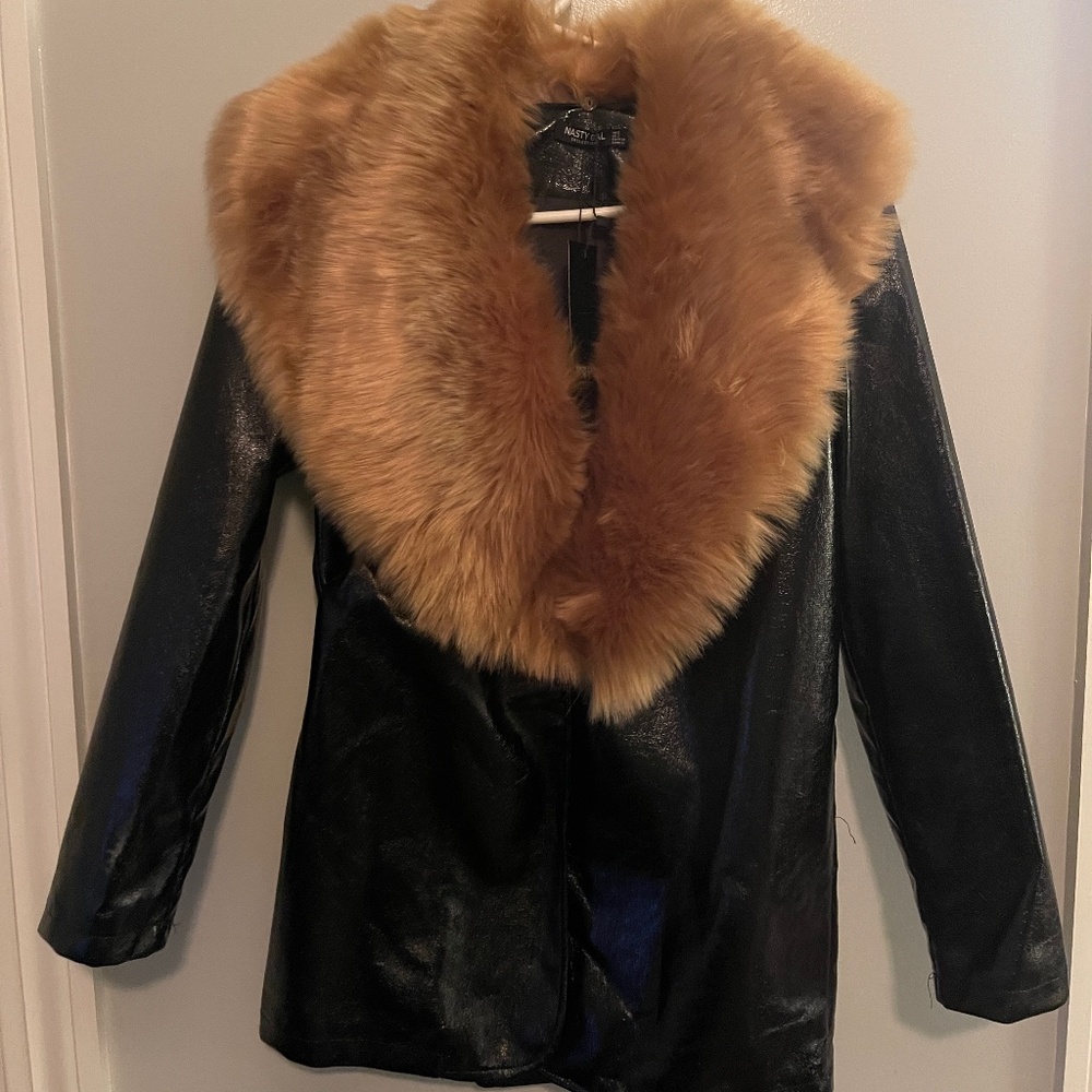 Nastygal Fur Lapel Shiny Winter Coat